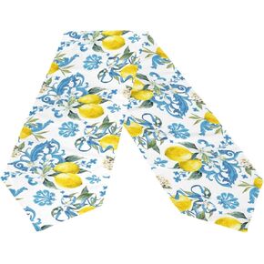 ALAZA Sicilian Style White Flowers of Lemon Double-Sided Table Runner 13 x 70 Inches Long,Table Cloth Runner for Wedding Party Holiday