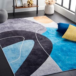 Safavieh Tacoma Collection Accent Rug - 3' x 5', Dark Grey & Turquoise, Non-Shedding & Easy Care, Machine Washable Ideal for High Traffic Areas in Entryway, Living Room, Bedroom (TAC837G)