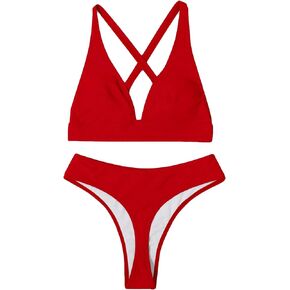 Women's High Waist V Neck Bathing Suit Criss Cross Summer Swimsuit Bikinis Set