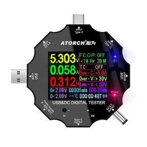 USB C Tester, 3 in 1 Type C DC5.5 USB Meter USB Load Color Screen IPS Digital Multimeter,Voltage,Current,Power,Resistance,Capacity Detector PD2.0/PD3.0,QC2.0/QC3.0