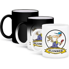 3dRose Funny Worlds Greatest Plumber II Occupation Job Cartoon Ceramic Mug, 11 oz, White
