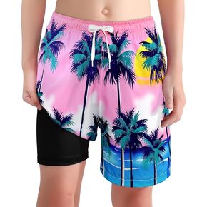 XiaoMoSha Boys Swim Trunks with Compression Liner Teen Kids Swim Shorts Quick Dry Toddler Beach Swimsuit 4-16 Years