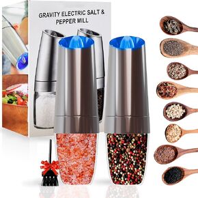 Store Full_ Gravity Electric Salt and Pepper Grinder Set - Automatic One-Hand Operated Stainless Steel Salt and Pepper Shakers with LED Light