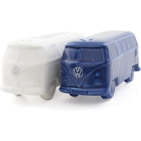 BRISA VW Collection - Volkswagen Salt & Pepper Shakers in Ceramic with T1 Bus Design 2-piece set (Classic Bus/White & Black)