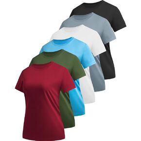6 Pack Workout Tops for Women Short Sleeve UPF 50+ Athletic T Shirts Quick Dry Tennis Yoga Running Crew Neck Tee