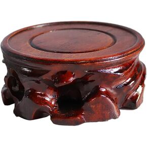 Oriental Round Vase Stand Wooden Practical Teapot Plant Buddha Statue Base for Home Office Decoration