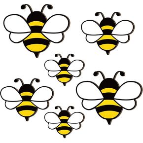 6 Pcs Bee Wall Decor Wooden Summer Hanging Bee Decorations Farmhouse Queen Bee Wall Art Cutouts Wall Sign Sculpture for Home Indoor Outdoor Garden Lawn Spring Summer Party Supplies