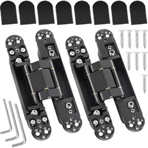 Upgraded Invisible Door Hinges 2 Silver – 7inch 3 Way Adjustable Soss Hinges 180° Swing Concealed Hinges, Heavy Duty Zinc Alloy Invisible Hinge, Hidden Door Hinges with Capacity up to 177lb
