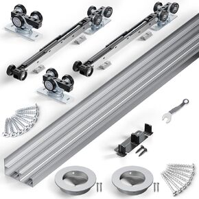 SMARTSTANDARD 48"/4FT Bypass Sliding Door Hardware Soft Close Kit for Cabinet Closet, Sliding Pocket Door Hardware For 2 Doors, with Finger Pull-Smoothly and Quietly-Fit 24.5" Wide Door Panel, No Door