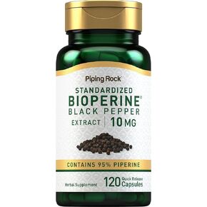 Piping Rock Bioperine Supplement 10mg | 120 Capsules | Black Pepper Extract | 95% Piperine | Gluten Free, Non-GMO