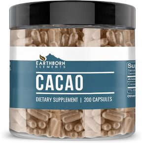 Earthborn Elements Cacao (Cocoa) 200 Capsules, Pure & Undiluted, No Additives