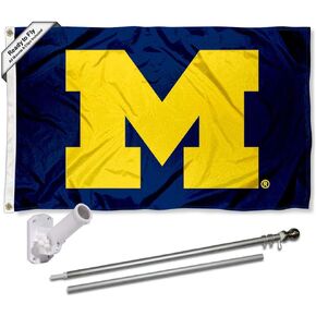 Michigan Team University Wolverines Block M Flag with Pole and Bracket Kit