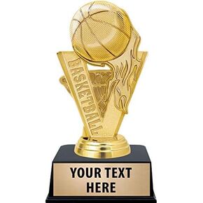 Crown Awards Basketball Trophies with Custom Engraving, 6" Personalized Gold Basketball Fireball Trophy On Black Base Prime