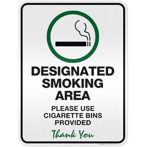 Designated Smoking Area, Please Use Cigarette Bins Provided Sign, 10x14 Inches, Rust Free .040 Aluminum, Fade Resistant, Made in USA by My Sign Center