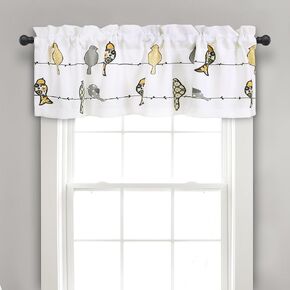 Lush Decor Rowley Birds Light Filtering Valance, Single Panel, 52" W x 18" L, Yellow & Gray - Colorful Floral Bird Pattern - Whimsical & Playful Bird Curtain - Farmhouse, Coastal, & Boho Window Decor
