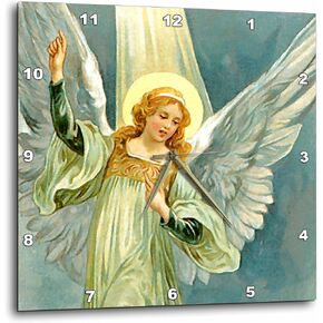 3dRose dpp_35968_3 Angel in Beam of Heavenly Light-Wall Clock, 15 by 15-Inch