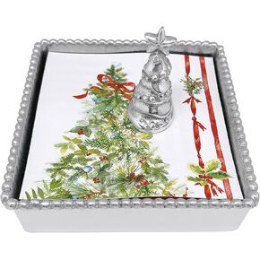 MARIPOSA CHRISTMAS TREE BEADED NAPKIN BOX SET | SILVER | BRILLANTE | GIFTS | NAPKIN BOX & WEIGHT SET | RECYCLED SANDCAST ALUMINUM | HANDMADE IN MEXICO