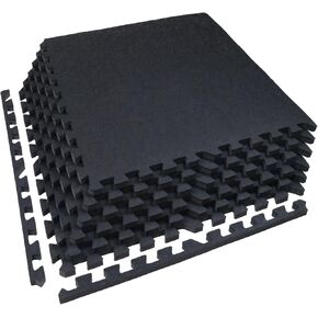 0.79in Thick 48 Sq Ft Exercise Equipment Mats, 12 Tiles Upgraded Rubber Top with High Density EVA Foam, Large Interlocking Puzzle Gym Flooring for Home Gym, Heavy Weight Workout,Black & White