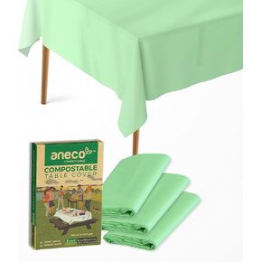 ANECO 100% Compostable Tablecloths for Rectangle Tables (54''x108'', 3 Count) - White Disposable Rectangular Tablecloth - Anti-Plastic Table Cover for Outdoor, Party, Picnic, Wedding