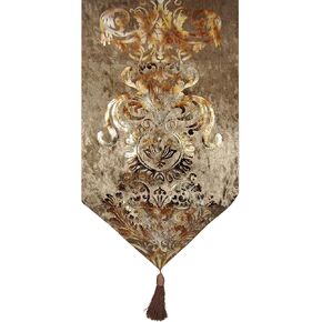 Elegant Luxury Shiny Bronze Velvet Damask Deco Tassels Wedding Party Hotel Restaurant Bed Table Runner Cloth (13inch x 82inch)