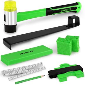 سوان ليك 50 قطعة من أدوات الأرضيات المصفحة | طقم تركيب الأرضيات الخشبية المصفحة مع 44 فواصل | مطرقة مقبض من الألياف الزجاجية | قضيب سحب عالي التحمل وكتلة التنصت | مقياس كفاف. in Kuwait