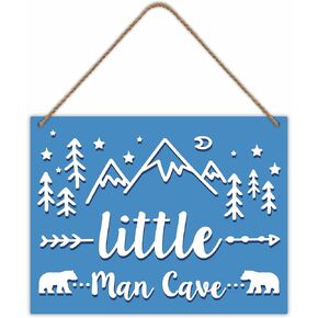 Little Man Cave - 8"X10" Wooden Sign With Sisal Rope, Camping Theme Wall Decor For Bedroom, Play Room, Front Door, Nursery Decor Birthday, Christmas Gift For Kids, Boy, Home Decors & Supplies-A07