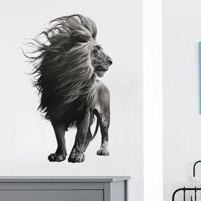 Monochrome Lion Wall Decal Nursery Animal Wall Sticker Removable Peel and Stick Wall Art Decor Decoration for Kid Baby Preschool Living Room Playing Room Bedroom School Classroom