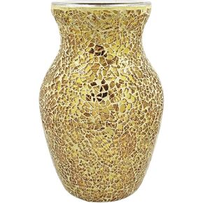 Mosaic Glass Vase for Home Decor, Golden Cracked Glass Vases for Flowers, Handmade Glitter Centerpiece Vase for Table Office Living Room Bookshelves Kitchen Wedding Banquet Bouquets(#1)
