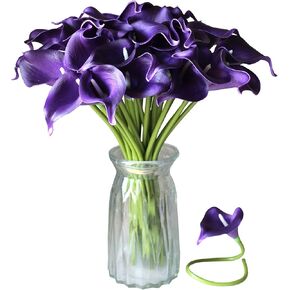 10 Heads Mini Calla Lily Bridal Wedding Bouquet Real Touch Flower Bouquets (blue white)