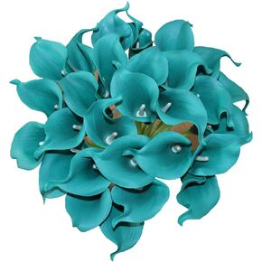10 Heads Mini Calla Lily Bridal Wedding Bouquet Real Touch Flower Bouquets (blue white) in Kuwait