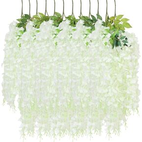 12 Pack Wisteria Hanging Flowers, 45 in /3.7ft Artificial Vine Hanging Flowers for Decoration, Fake Long Rattan Hanging Garland Silk Flowers String for Wedding, Garden, Bedroom, Home Decor-Orange