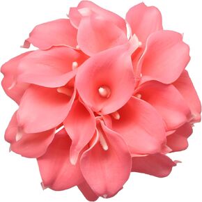باقة زهور صناعية مكونة من 10 رؤوس PU Reach Touch Calla Lily (أزرق مخضر داكن باللون الأبيض)