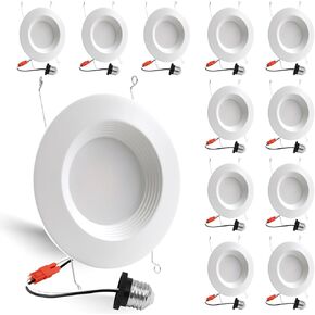 Energetic 12 Pack 5/6 Inch 5CCT LED Recessed Light Retrofit, 2700K/3000K/4000K/5000K/6500K Selectable, Dimmable Can Lights with Baffle Trim, 12W=150W, 1000LM, IC & Wet Rated, ETL & FCC Certified