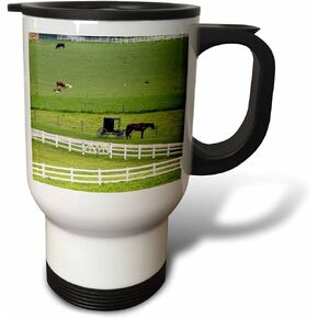 3dRose Amish Farm, Horse Buggy Near Berlin, Ohio, David R Frazier, Stainless Steel Travel Mug, 14-Oz