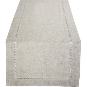 Handmade Hemstitch Design Table Runner 18" W x 108" L - Natural Table Cover for Everyday Use, Dining Table, Weeding, Holiday and Special Occasion