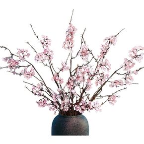 Olivachel Pack of 4 - Real Looking Artificial Plum Blossoms Silk Flower Branches Long Tree Twigs Vines Cherry Blossom Stems for Home Restaurant Salon Office Decor 32 inches (Pink)