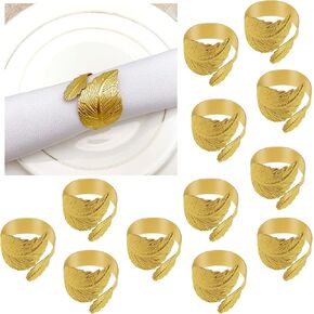 Leaf Napkins Rings Set of 12, Table Napkin Holder for table setting, Metal Napkin Holder Rings Dining Table Decoration for Party Holiday, Thanksgiving wedding Christmas(gold)