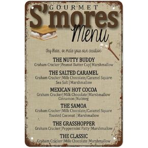Tin Sign S'Mores Bar Menu, S'Mores Sign, Camping Party, S'Mores Wedding Bar Vintage Tin Sign Metal Sign Retro Wall Decor for Home Cafes Office Store Pubs Club Sign Gift Plaque Tin Sign 8x12 Inch