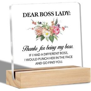 Boss Gifts for Women Dear Boss Lady Clear Desk Decorative Sign Appreciation Boss Lady Gift Floral Acrylic Sign with Stand Table Plaque Sign Keepsake
