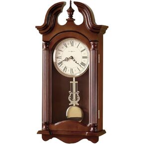 Howard Miller Hulbert Wall Clock II 549-508 – Windsor Cherry Finish, Vintage Home Decor, Polished Brass Finished Pendulum, Quartz Triple-Chime Movement, Volume Control