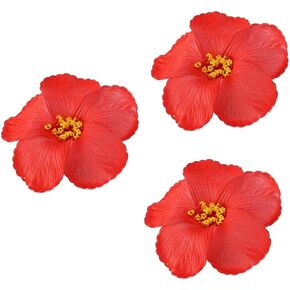 3pcs Hawaiian Hibiscus Flowers Artificial Flowers for Hawaiian Luau Tabletop Decoration Party Favors Supplies - Red