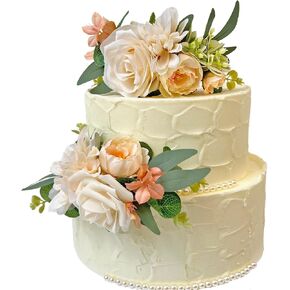2Pcs Cake Topper Set, Wedding Artificial Flowers Decor Champagne Cake Topper Decorations for Wedding Ceremony Anniversary, Wedding Home Decor,Boho Wedding