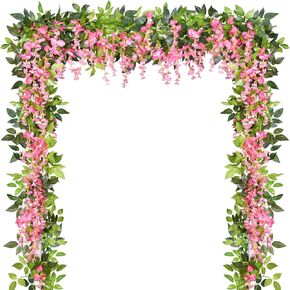 Artflower 4 Pcs Pink Wisteria Garland Artificial Flowers, 6.6 Ft/Piece Fake Wisteria Hanging Flowers Garland for Home Bedroom Window Garden Outdoor Party Ceremony Wedding Arch Floral Decor