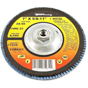 Forney 71939 Flap Disc, Type 27 Blue Zirconia with 5/8-Inch-11 Threaded Arbor, 60-Grit, 7-Inch