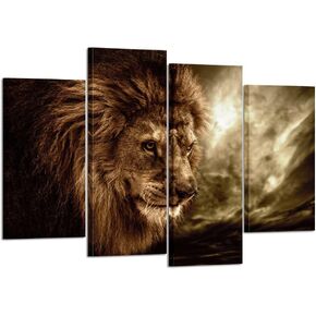 KREATIVE ARTS - Lion Wall Art Canvas Painting Framed and Ready to Hang 4 Panels Large Contemporary Pictures Abstract Lion Canvas Prints for Home Living Room Bedroom Decoration