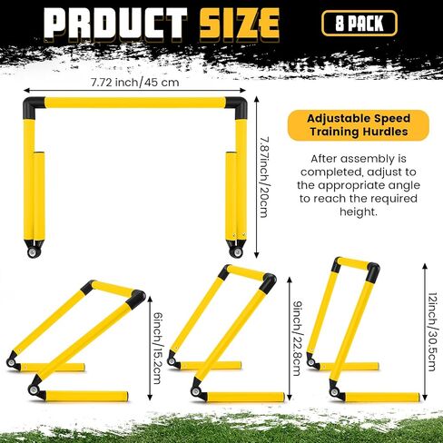 8 Pcs Adjustable Speed Training Hurdles 6" 9" 12" Speed Hurdles Agility Hurdles Jumping Speed Training Fitness Equipment Plyometric Hurdle for Athletes Soccer Basketball Track Field in Saudi Arabia