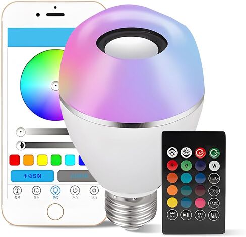LED سمّاعات بلوتوث ضوء لمبة صوت ستيريو لاسلكي مع 24 مفاتيح التحكم عن بعد e26 RGB 9W ضوء لمبة المتكلم in Saudi Arabia