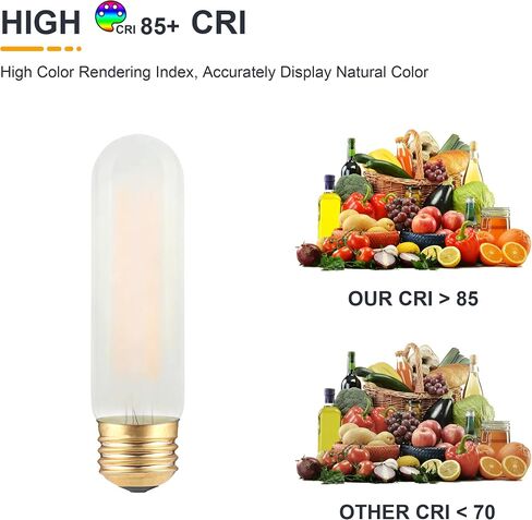 T10 LED Frosted Bulb- Dimmable E26 LED Tube Bulbs 40W Equivalent- 2700K Soft Warm- 4W Vintage Tubular Edison Light Bulbs for Chandelier, Cabinet, Desk/Piano Lamp, Mason Jars, Bathroom Vanity- 3 Count in Saudi Arabia