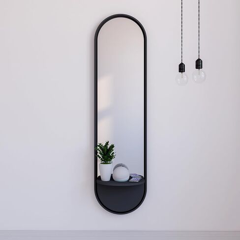 Wall Mounted Full Length Mirror with Arched Design - Decorative Wall Mirror Full Length with Painted Wooden Frame and Display Shelf in Saudi Arabia
