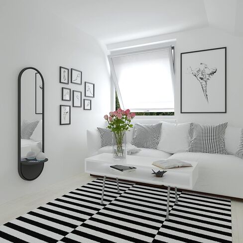 Wall Mounted Full Length Mirror with Arched Design - Decorative Wall Mirror Full Length with Painted Wooden Frame and Display Shelf in Saudi Arabia